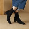 2025 Korean Version Autumn New Thick Heel Kitten and Thin Boots Suede Square Head Medium Heel Short Boots