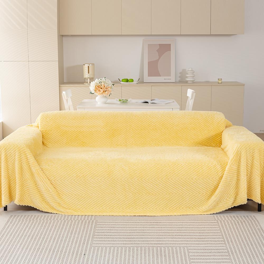 Ins Simple Solid Color Autumn and Winter Sofa Cover Blanket Thick Plush Warm Herringbone Pattern Plush Living Room Non-slip Sofa Towel