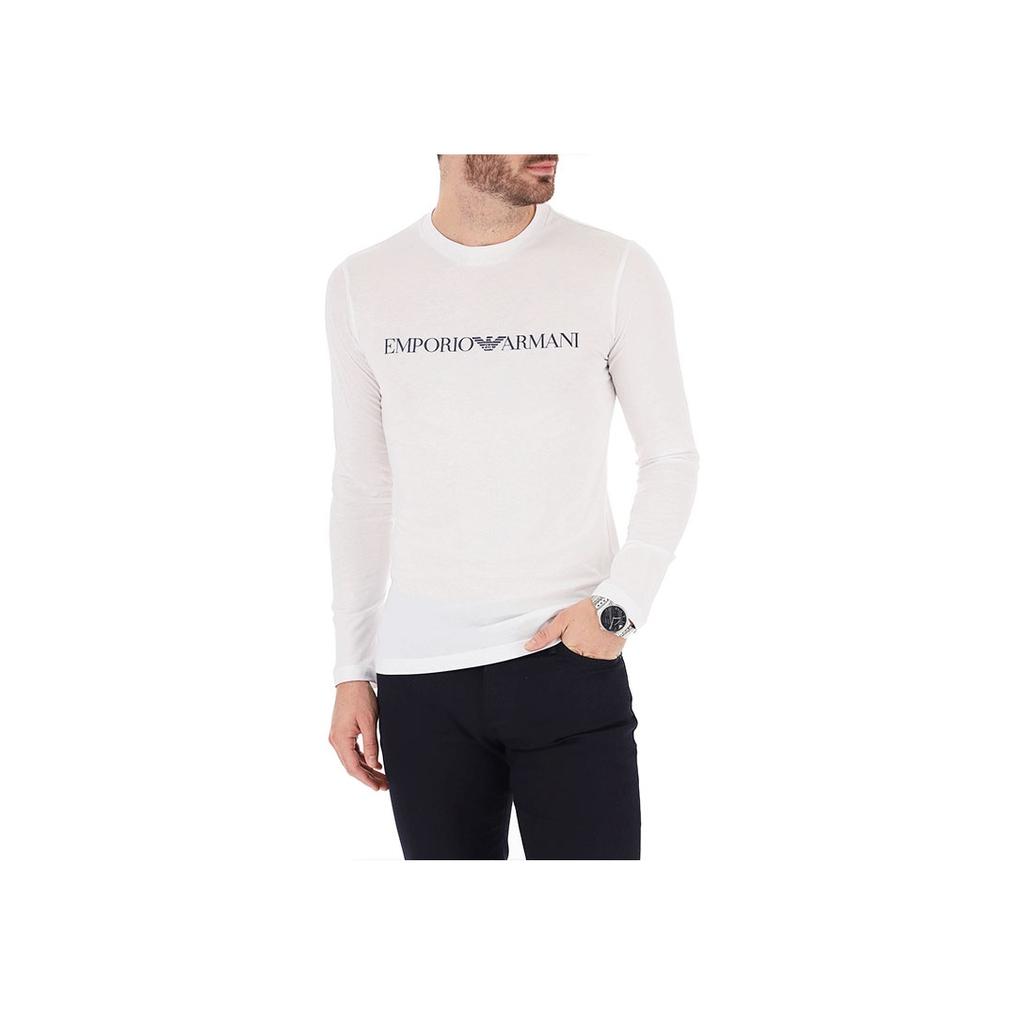 Emporio Armani Letter Logo Printed Casual Crew Neck Long Sleeve T-Shirt Men Tops White 8N1TN8-1JPZZ-0146