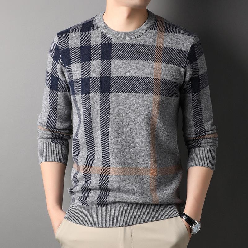 Autumn and winter new sweater men s striped bottoming shirt crew neck slim-fitting men s knitted clothes M/105