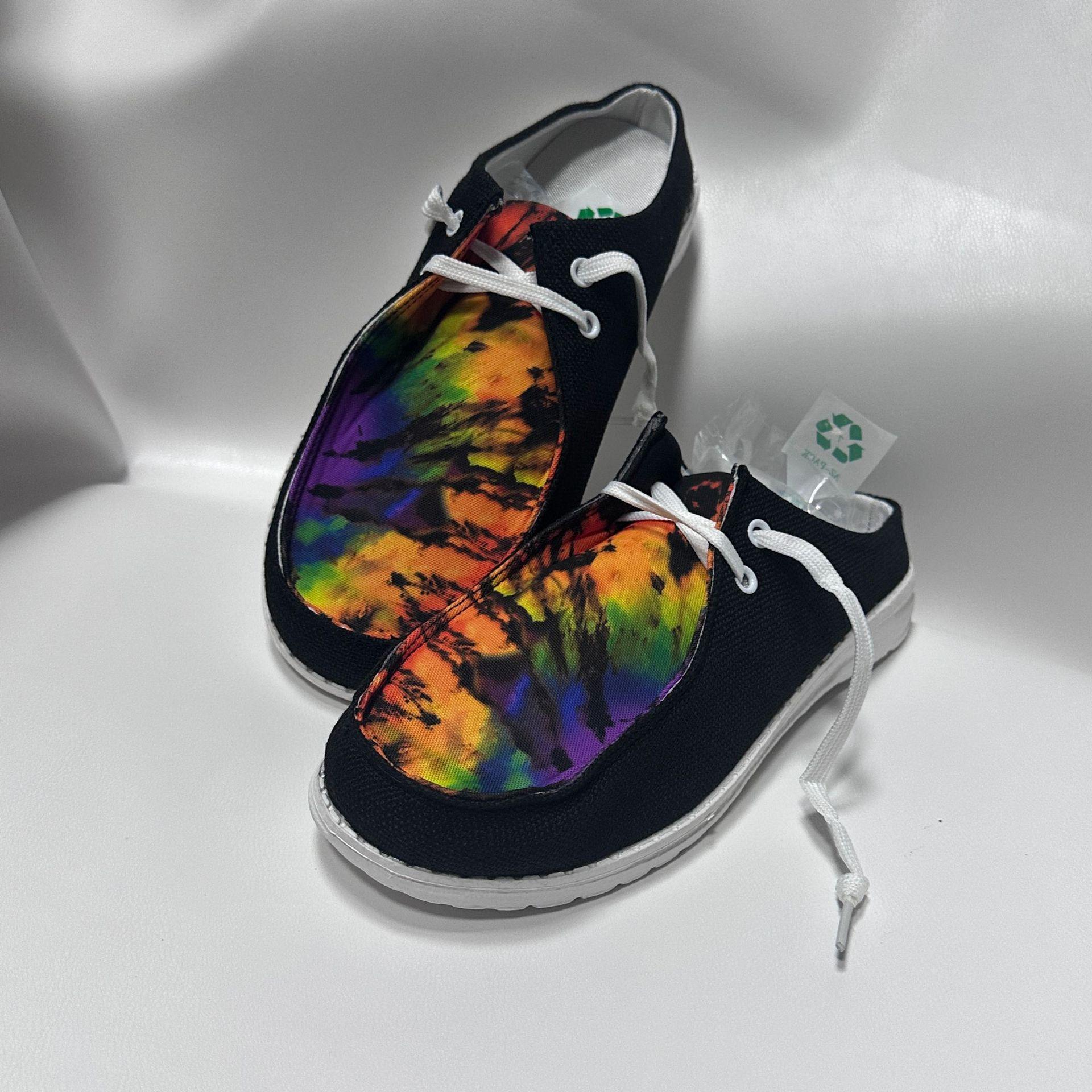 

Окрашенные чернилами цветные туфли-бини женские полупедальные тапочки большого размера на плоской подошве повседневные одинарные туфли тренд 43