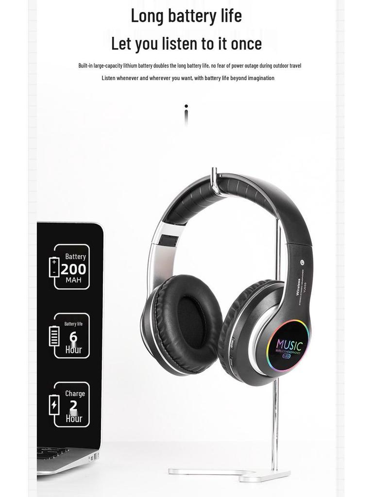 VJ033 Foldable Wireless Bluetooth Headset with LED & Card Slot for Sports