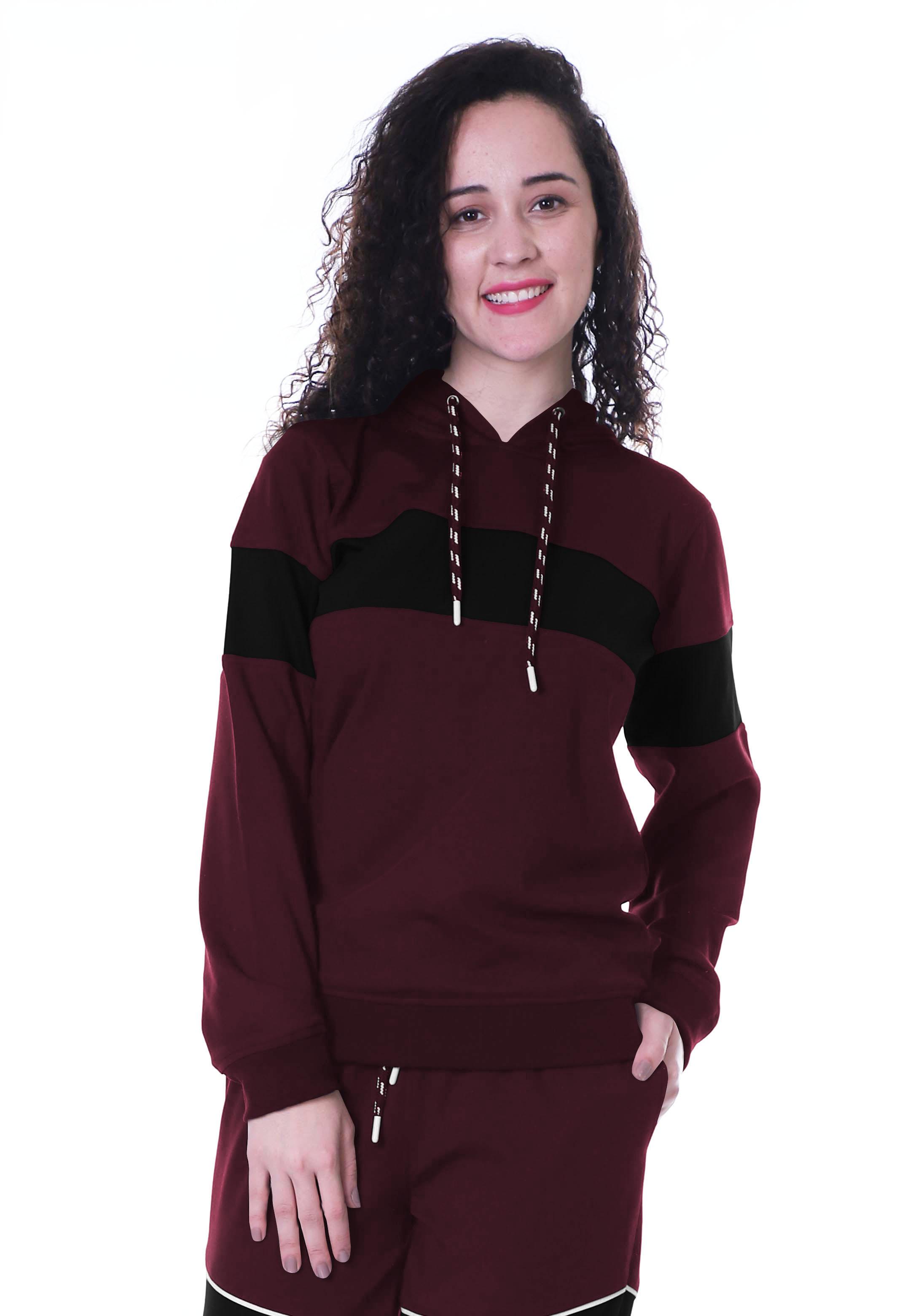 

Moomaya Solid Casual Hoodie Full Sleeve Pullover Colorblock Jogger Top XX-Large малиновий