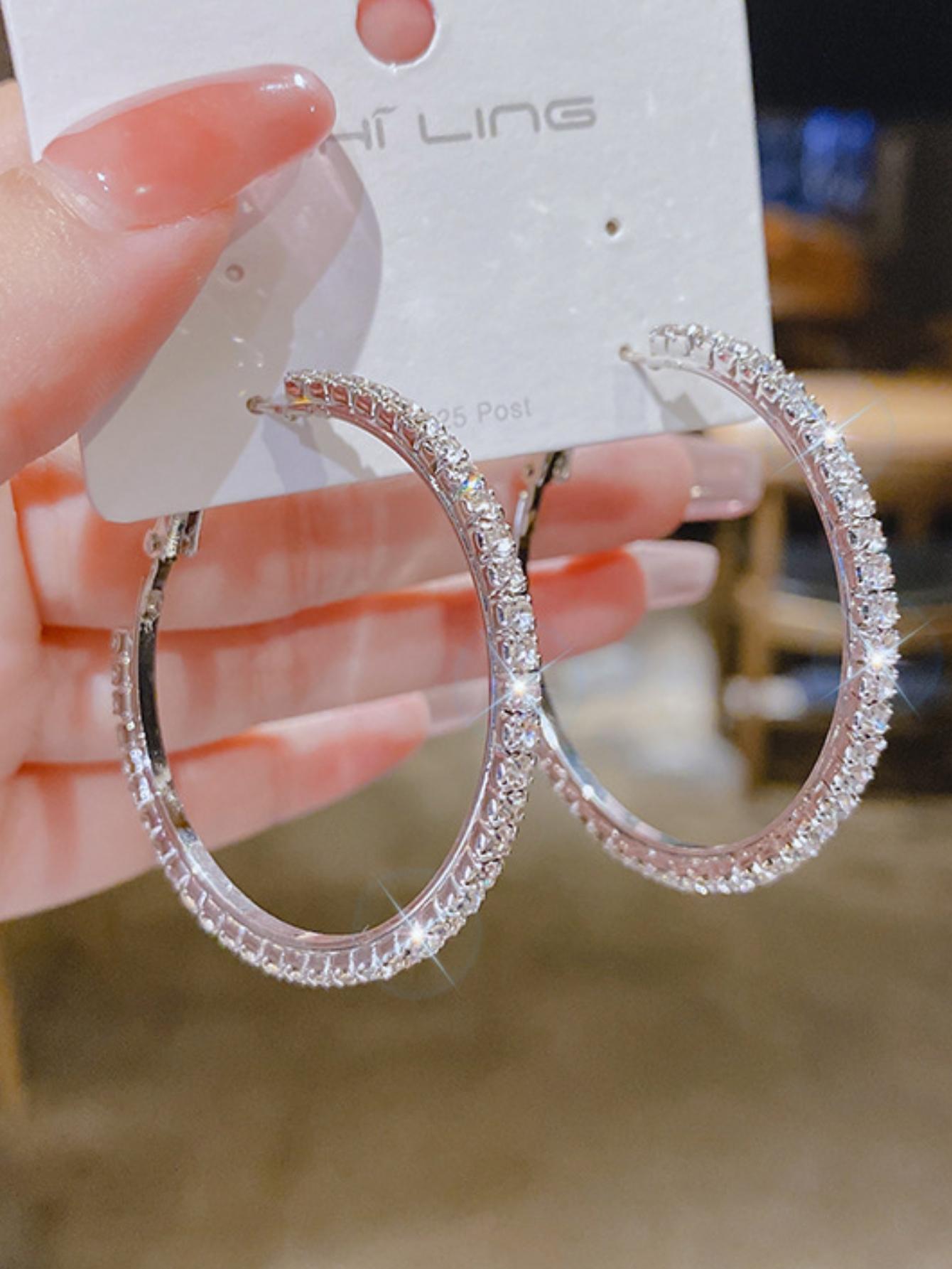 

Hot selling personalized large ear rings for women in Europe and America, simple diamond inlaid ring ear accessories wholesale WHITE