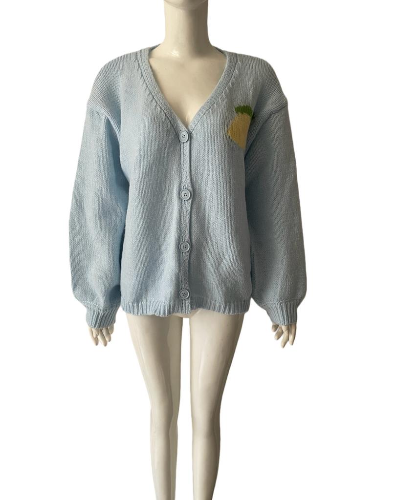 Women'S New Product New Product Sweater Loose Women'S V-Neck Jacquard Contrast Color Knitted Cardigan Women'S
