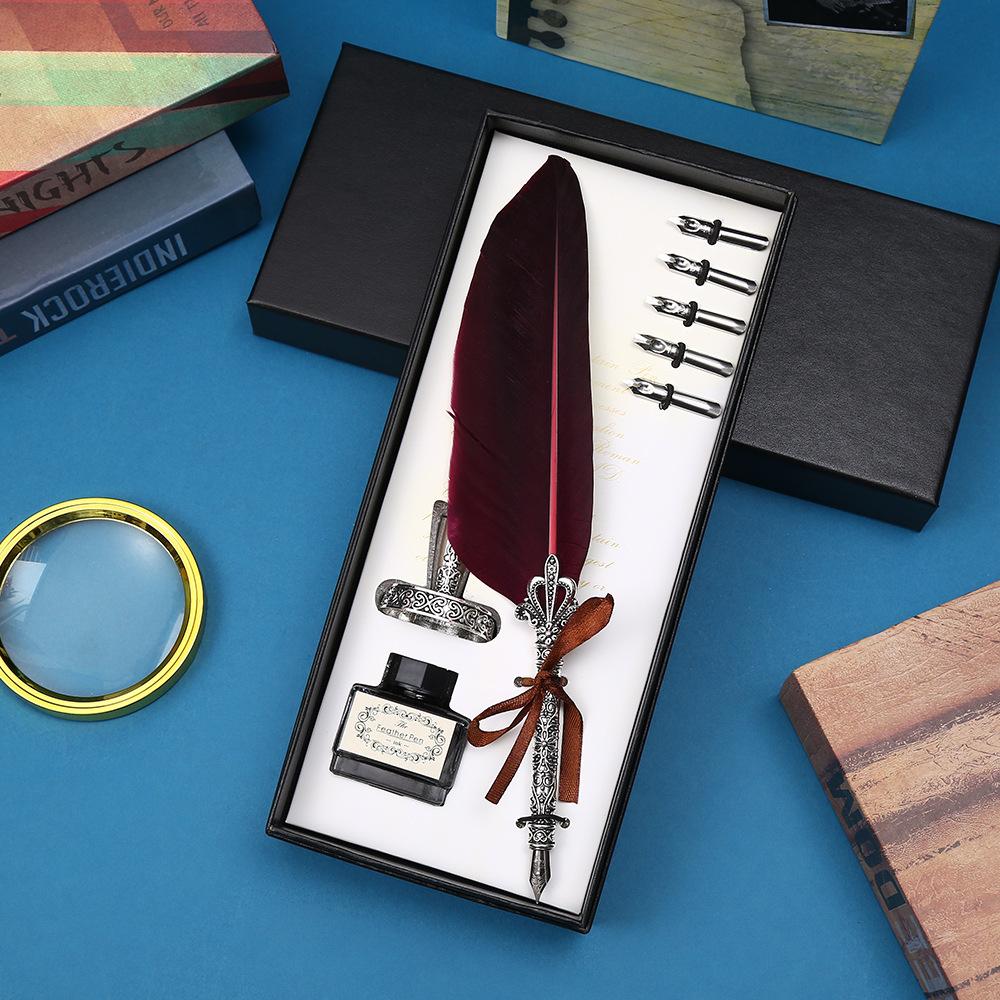 Vintage British Feather Pen Gift Box Mechanical Steampunk Dip Pen Student Graduation Gift