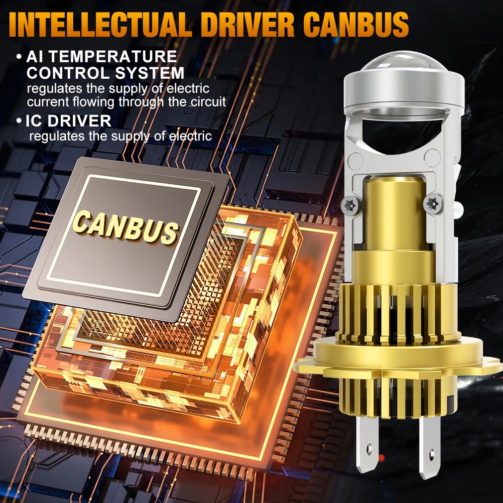 2Pcs H7 Bi Led Projector Car Headlight Bulbs Wireless H4 LED H11 H8 9005 HB3 9006 HB4 Lens 60000Lm 80W Plug&Play Mini Auto Lamp 6000K LHD Headlamp