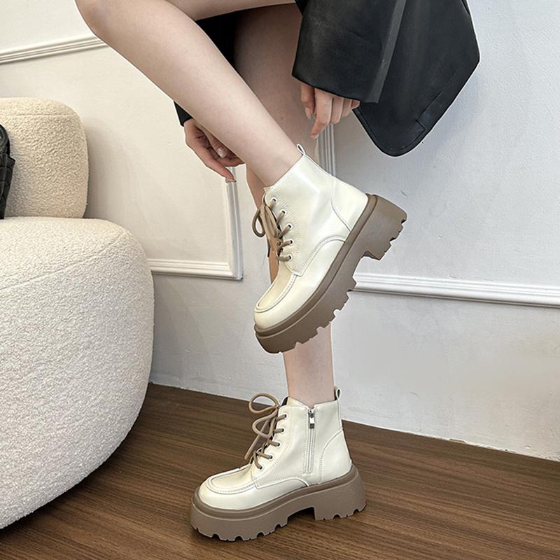 Fashion Platform Thick Bottom Women Motorcycle Boots Fashion Lace Up Shoes 2025 Autumn Winter Female Keep Warm Short Booties