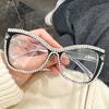 Women's Latest Retro Cat-eye Large Frame Reading Eyewear Diamond Inlaid Presbyopia Eyewear Oversized Anti-blue Light Eyewear