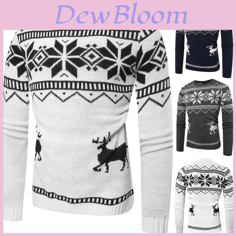 Cozy And Soft Men's O Neck Sweater With Festive Deer Printed Design For Christmas Celebrations