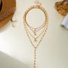 Trendy Simple Elegant Gold Tone Layered Necklace for Women Faux Pearl Starfish Shell Pendants Versatile Summer Jewelry Gift