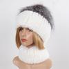 Hot Sale Women Winter Real Rex Rabbit Fur Hat Scarf Sets Natural Warm Genuine Silver Fox Fur Rex Rabbit Fur Cap Scarves 2 Pieces