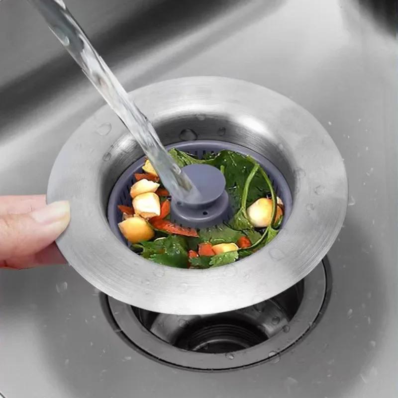 Kitchen Sink Bounce Core ABS Anti Clogging Drain Press Type Vegetable Basin Sink Drain Insect and Odor Resistant Universal