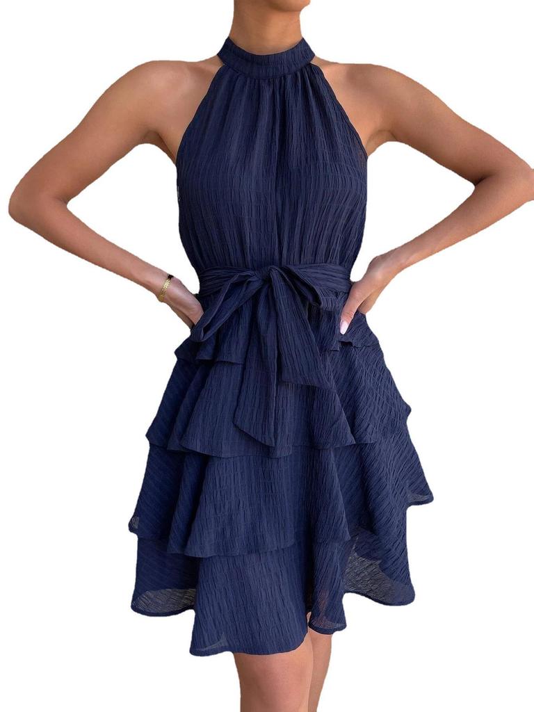 Letnia sukienka damska bez rękawów z falbanami