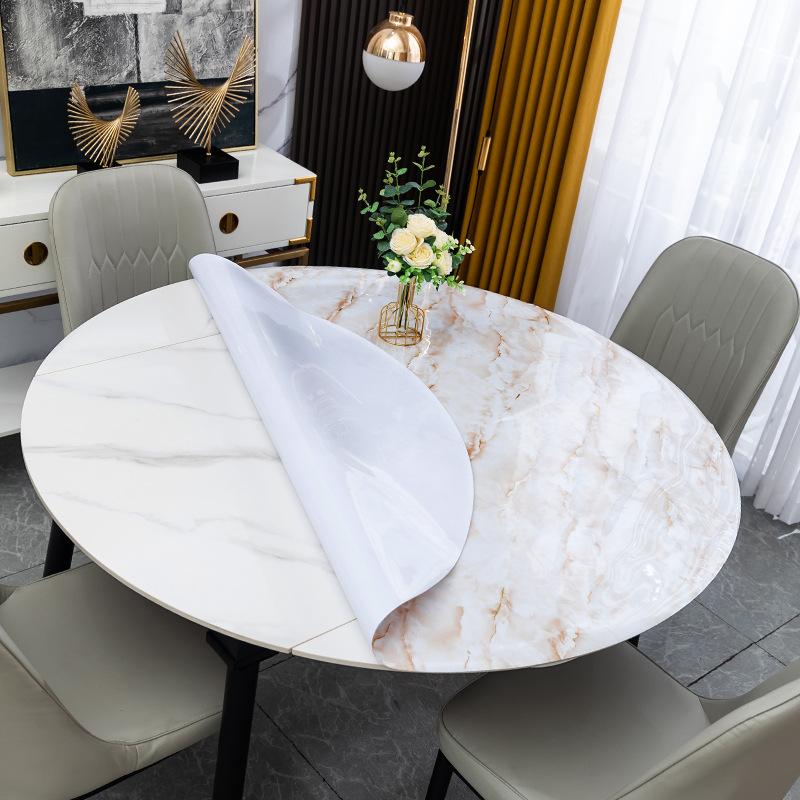 Round Table Tablecloth Pvc Soft Plastic Glass Waterproof, Oil-Proof and Scalding-Proof, Leave-In Round Impervious Dining Table Mat Household