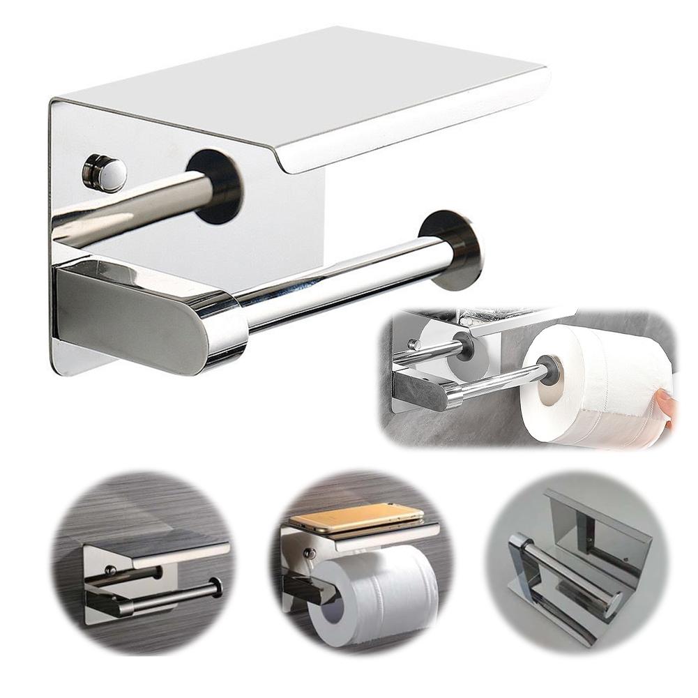 Stainless Steel Toilet Paper Holder Wall Mounted Roll Paper Dispenser Multifunctional Floating Paper Shelf for Bathroom Washroom China Mainland