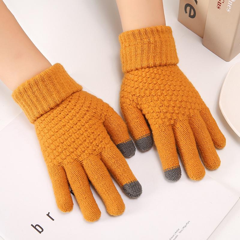 Autumn And Winter Touch Screen Gloves Knitted Jacquard Thick Warm Finger Men And Women Foldable Non-Slip Gloves