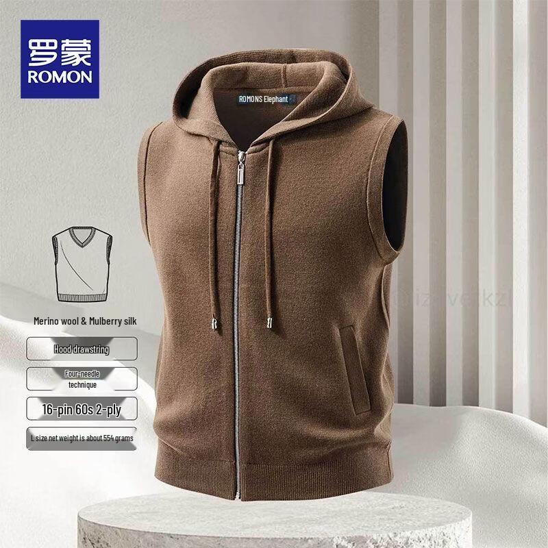 ROMON Men's Hooded Sleeveless Zipper Vest