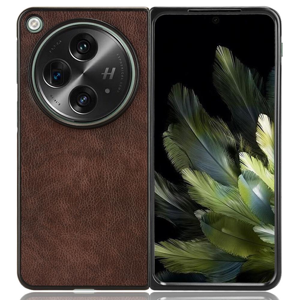 

For OnePlus Open Case Litchi Texture Protective PU+PC Phone Cover Brown