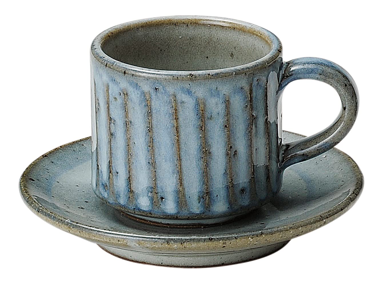

Marui Seito Shigaraki Ware Hechimon Blue Hagi Carving Coffee Cup and Saucer, Approx. 210ml Capacity, Ceramic, Made in Japan, MR-3-3282
