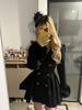 Winter Hepburn Black Fur Collar Woolen Coat French Style Vintage Blends Slim Mid-length Outwear Elegant Lolita Warm Outfits New
