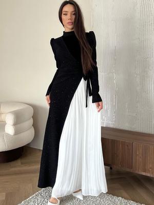 2025 Temperament Autumn Long Sleeve Patchwork Pleated Dress