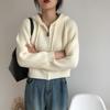 Women's Sweet Candy Color Hooded Knit Cardigan - Soft, Glutinous, Short, Loose, Thickened with Zipper