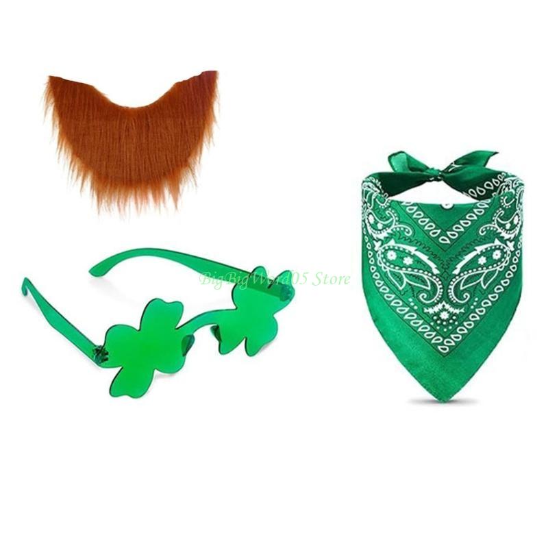 24TE 3Pieces LED Light Up Cowboy Hat Accessory with Sequins Clovers Designs for Patrick's Day Party Costume Accessories