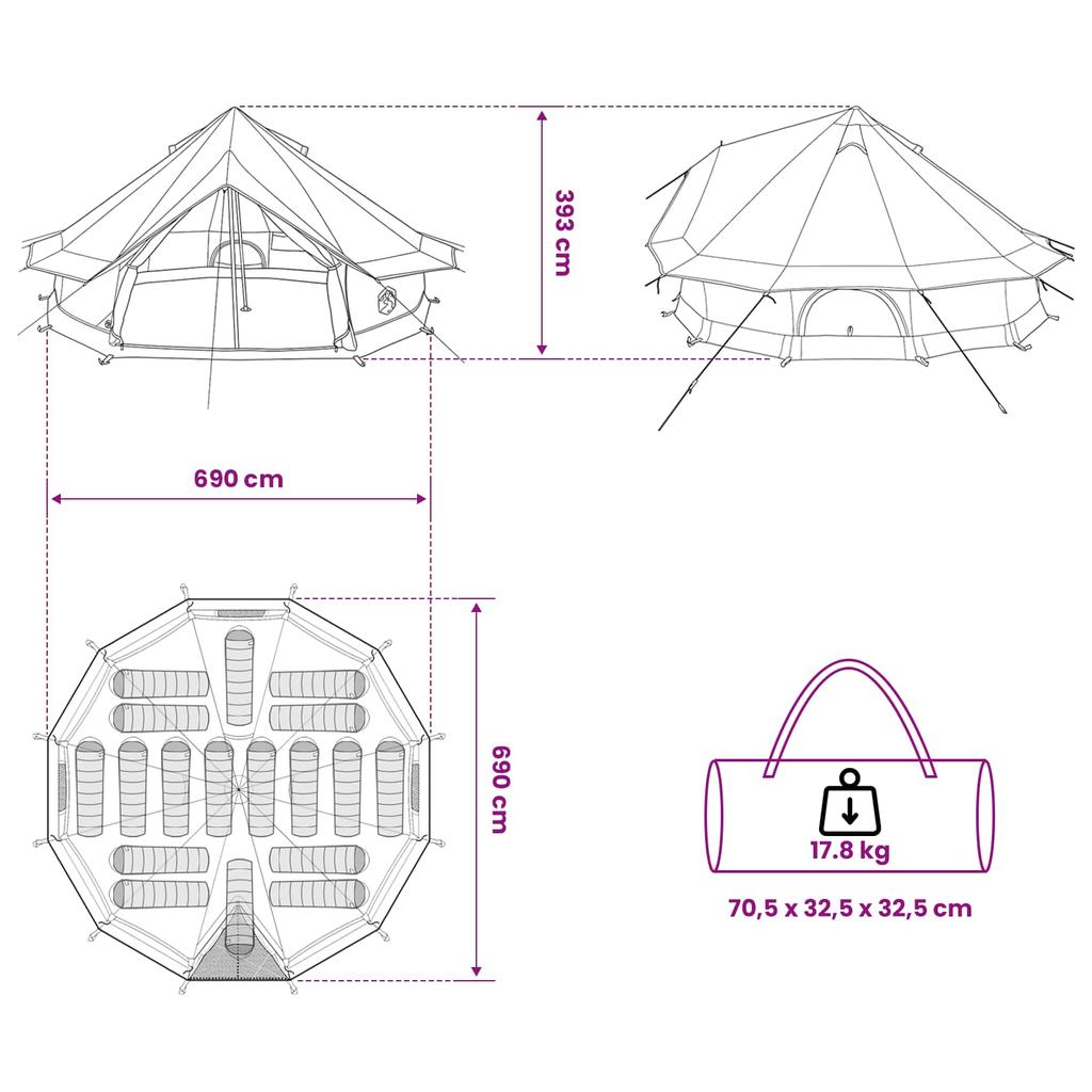Tipi Tent Brown Grey 700 x 700 x 395 cm Polyester and Steel