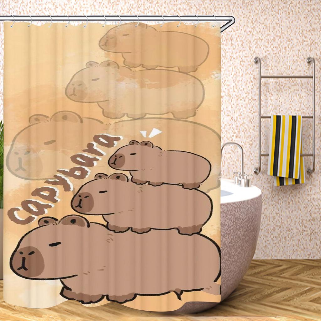 Kapibara Badrumsgardiner Tillbehörssatser Lyx Duschdraperi Bad & Saker Söt Vattentät Rolig Anime För Vardagsrum