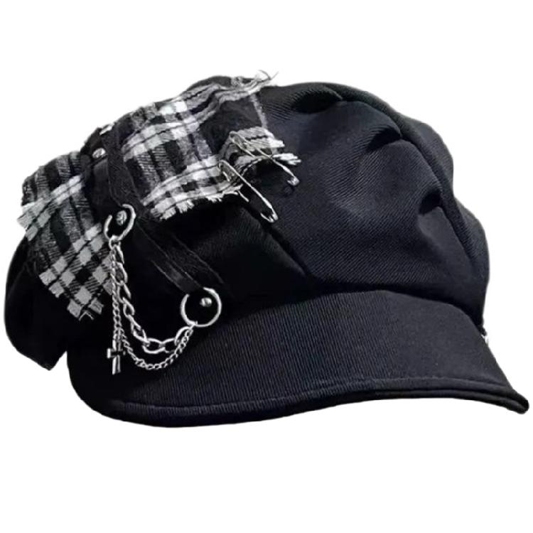 Punk Berets Metal Chain Unisex Headwear Accessory for Women Men Cabbie Hat for Halloween Cosplay Party Outfit