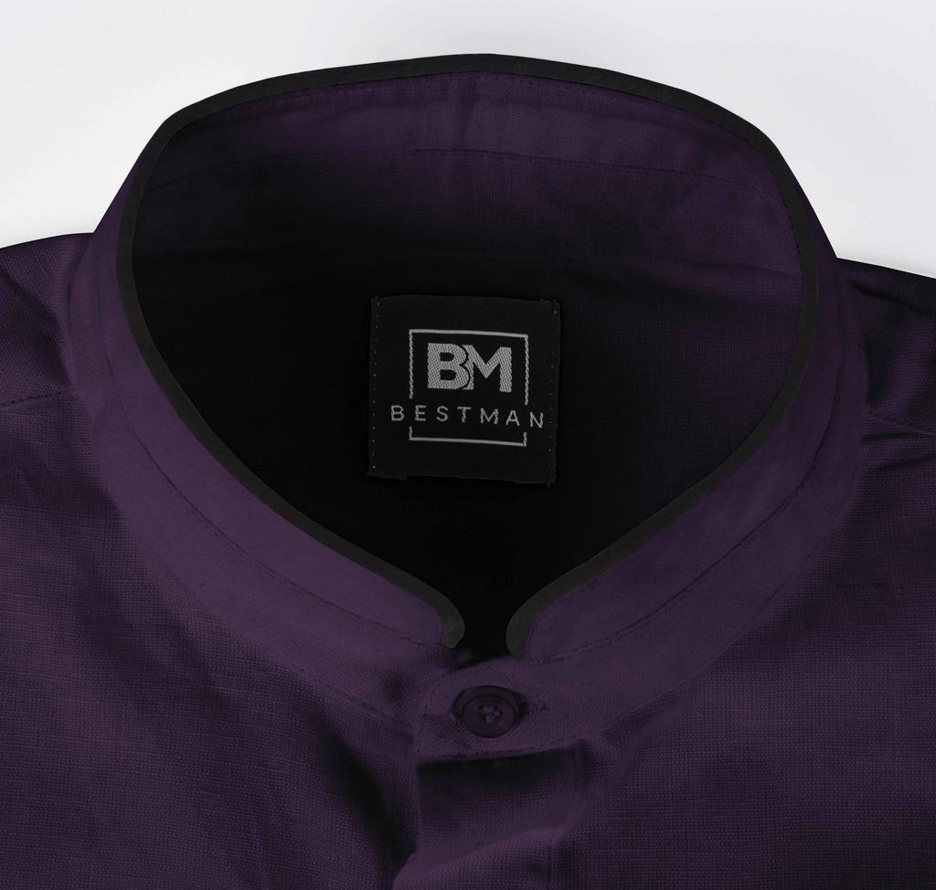 BestMan Pevná pánská košile s dlouhým rukávem pro přední čínský límec s dvojitým knoflíkem