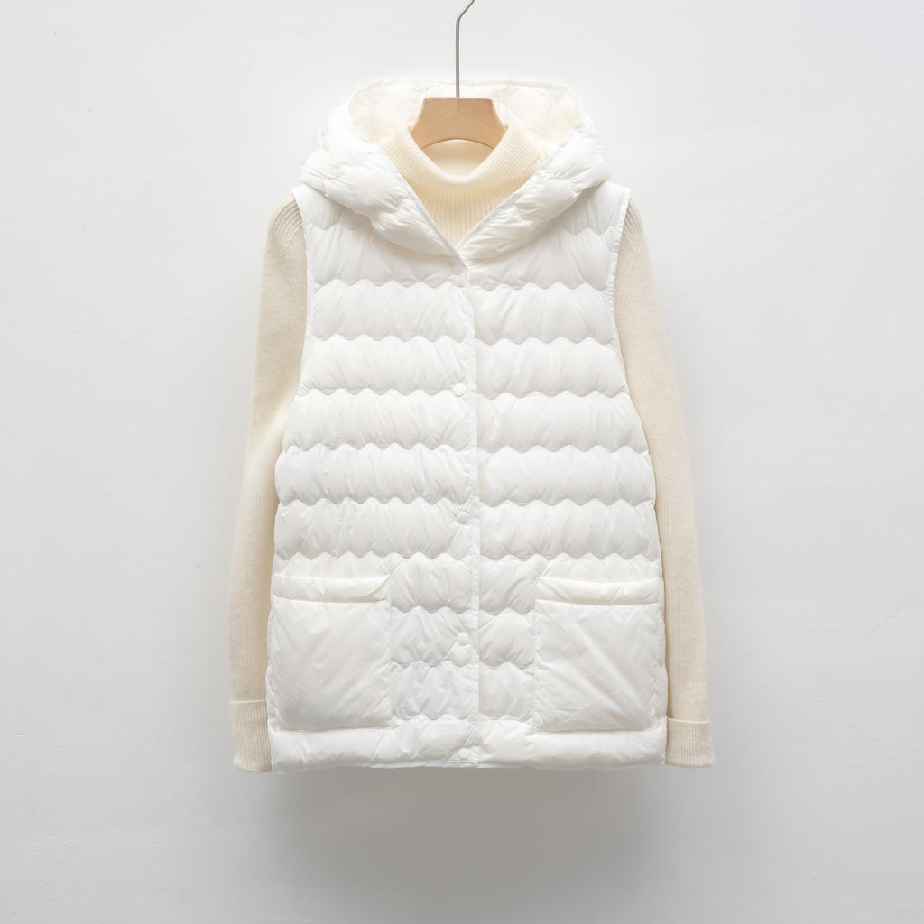 Daunenweste Daunen Herbst und Winter Neu Leichte und dünne Kapuzenweste Damen Einfache Daunenweste