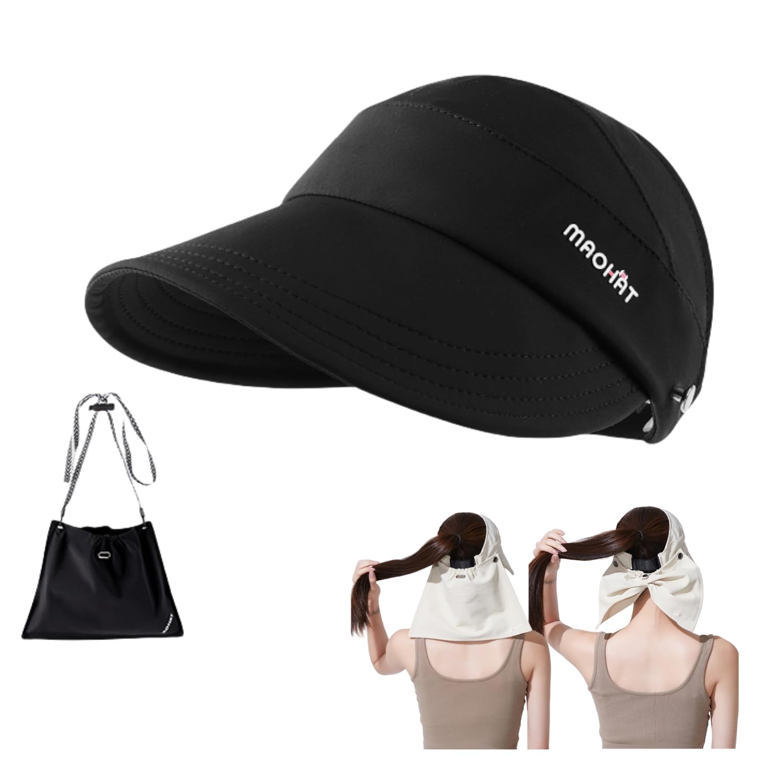 UV Detachable Neck Bucket Sun Wide UV Face Slimming Sunburn Sunshade Hat with Chin [Qzkouma] Women s 3-Way Hat, Protection, Flap, Hat, Visor, Brim,