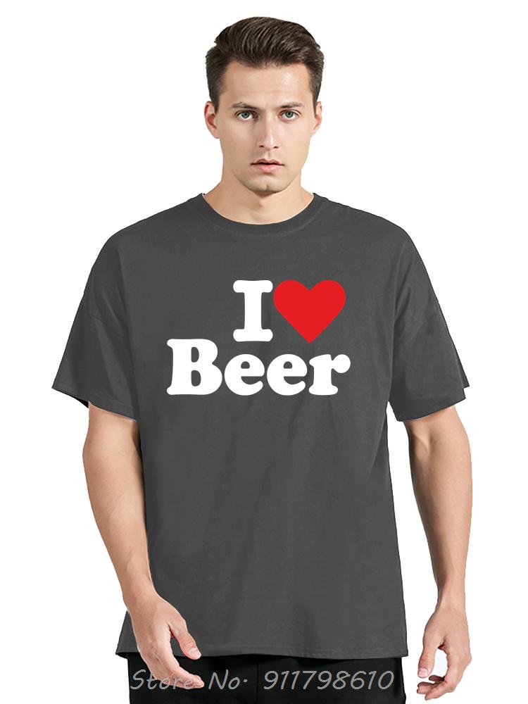 Funny I Love Beer Red Heart Men's Clothing Fashion Casual Oversized T-shirt Drinking Fitness T Shirt Funny Print Cotton Tshirt
