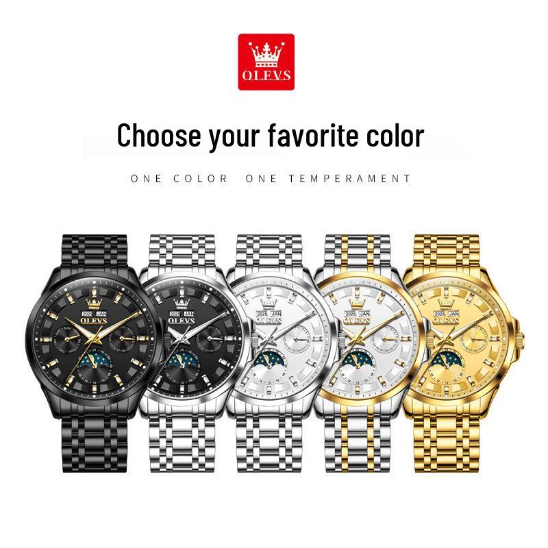 Oulishi Multifunktionale Automatische Wasserdichte Herrenuhr mit Ewigem Kalender