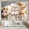 2D "Happy Birthday" Backdrop with White Gold Balloons, Gifts & Marble Background