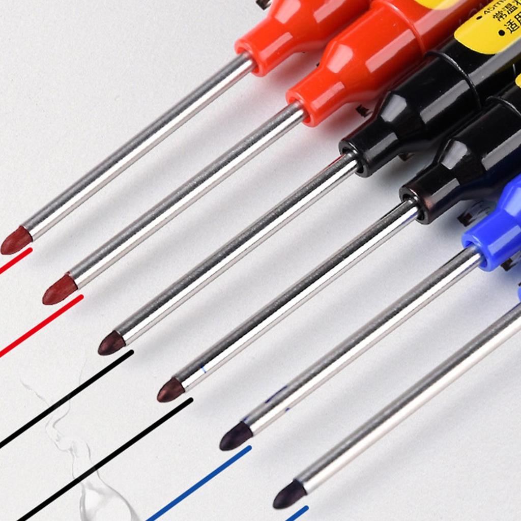 3Pcs Multi-Purpose 45mm Deep Drill Hole Long Nib Marker Pens Waterproof for Bathroom Woodworking Long Head Carpenter Pen