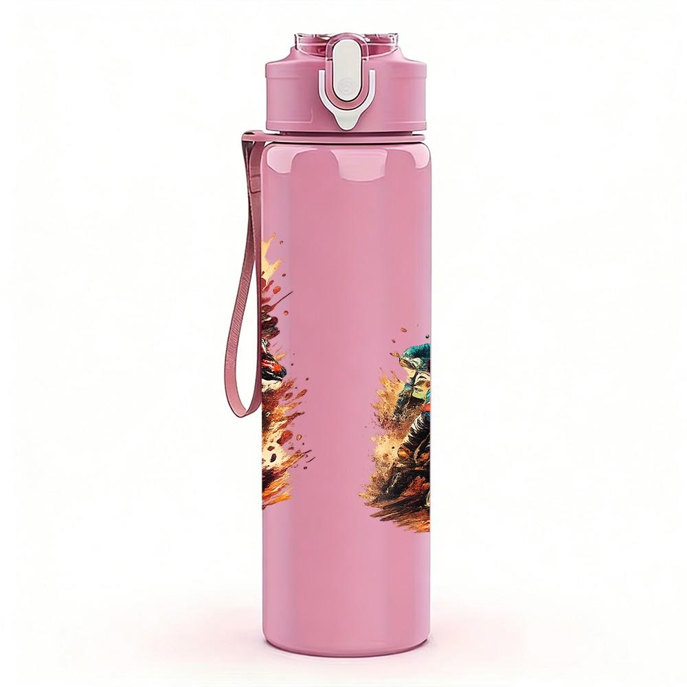 1PC Burning Flame Texture Abstract 750ml Color Plastic Sports Water Bottle Leakproof Flip Straw Lid Suitable for Sports Office Home Use