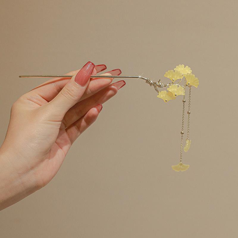 

Ginkgo Leaves Tassels Hair Stick Hair Pins Women Fashion Simple Metal Hair Clips Vintage Chinese Hanfu Headdress Styling Tools жовтий
