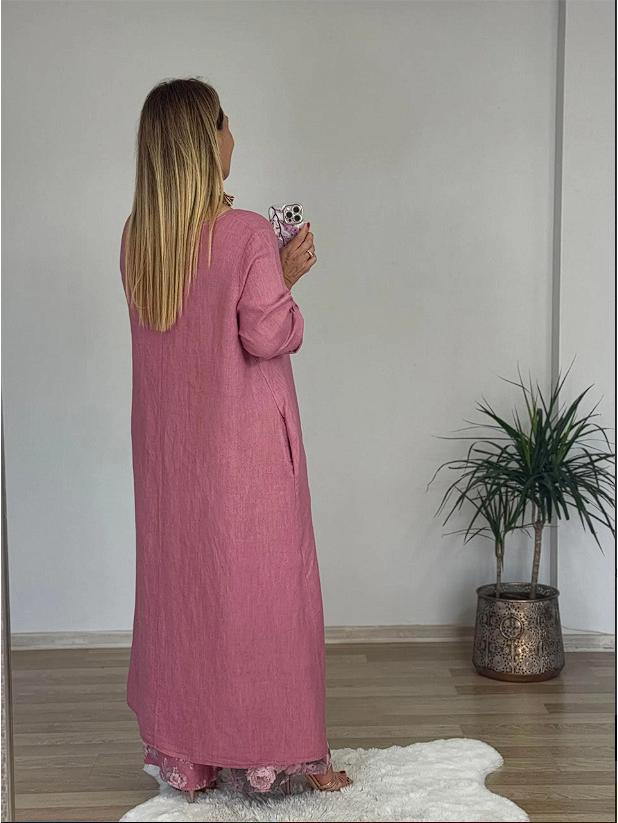 2025 Women's Casual Cotton Linen Irregular Top & Wide-Leg Pants Set with Pockets