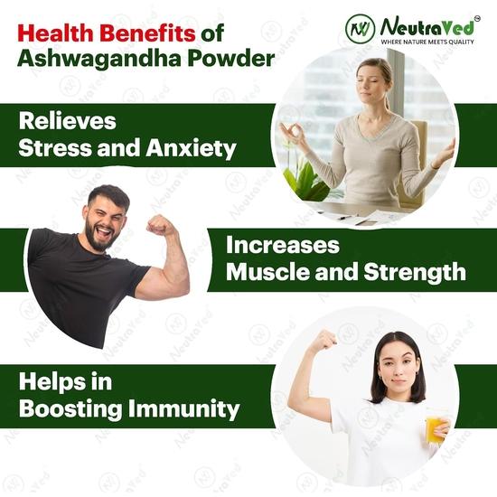 Neutraved 100% Natural Ashwagandha Powder Relieves Stress and Anxiety | Food-Grade Stand-Up Zipper Pouch - 200 G