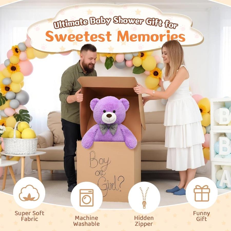 Großer Teddybär 39 Zoll Riesiges Kuscheltier Plüsch Sanfter Großer Bär entworfen für Mädchen Freundin Lila großartig für den täglichen Gebrauch