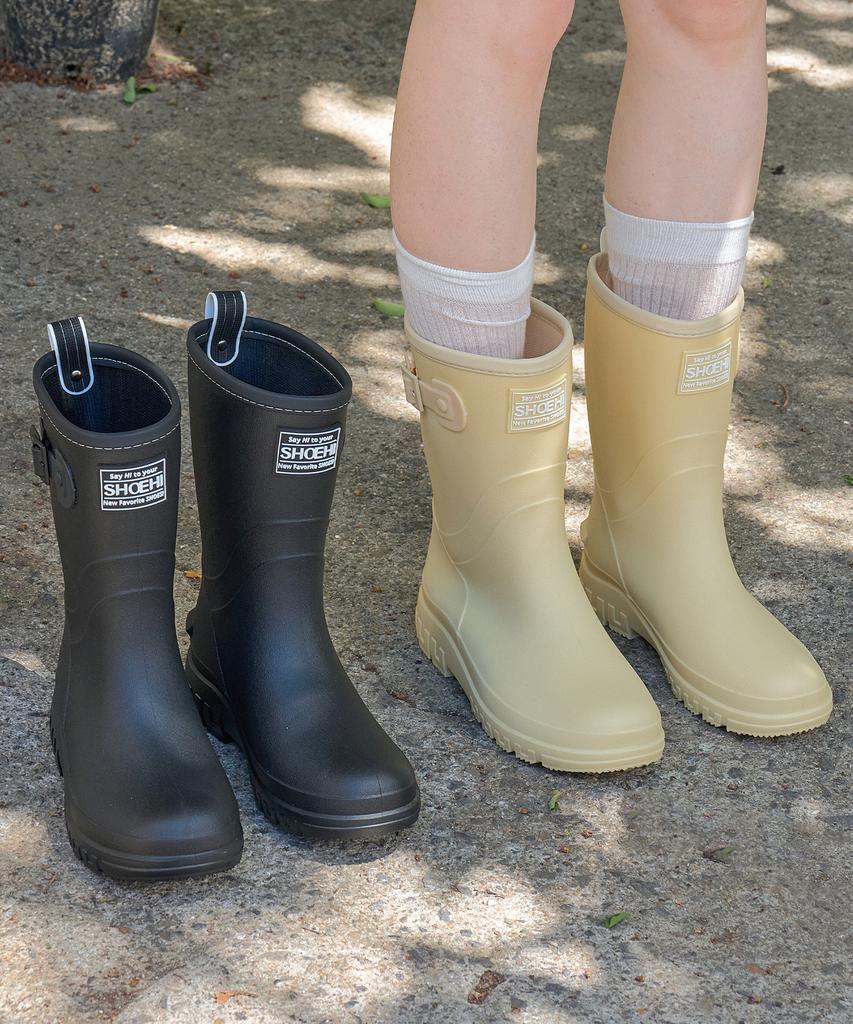 Shoehi Rosalie Belted Mid-Length Rain Boots (2 Colors)_R0011