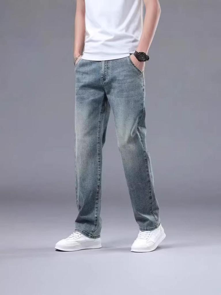 2026 Trendy Men's Lightweight Loose Fit Straight Jeans - Versatile, Elastic, Casual Long Pants