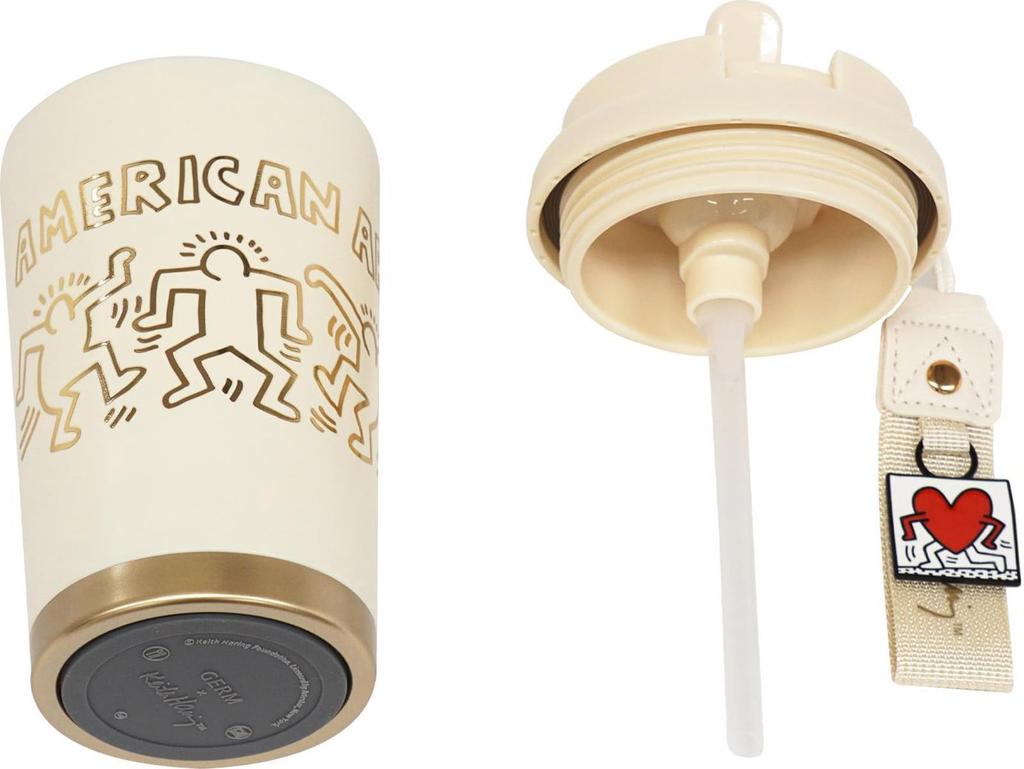 GERM X Keith Haring Coffee Tumbler 390ml Vacuum Insulated Mug Made of 316 Stainless with Lid and Keeps Warm and Dishwasher Great Gift Steel,