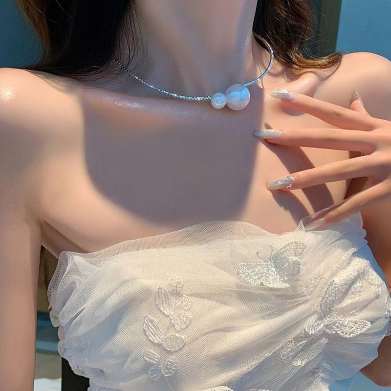 2 pieces Beautiful Fashion Pearl Open Choker Necklace and Bracelet Set Gift for Lover Fiancee Wife Mother Valentine