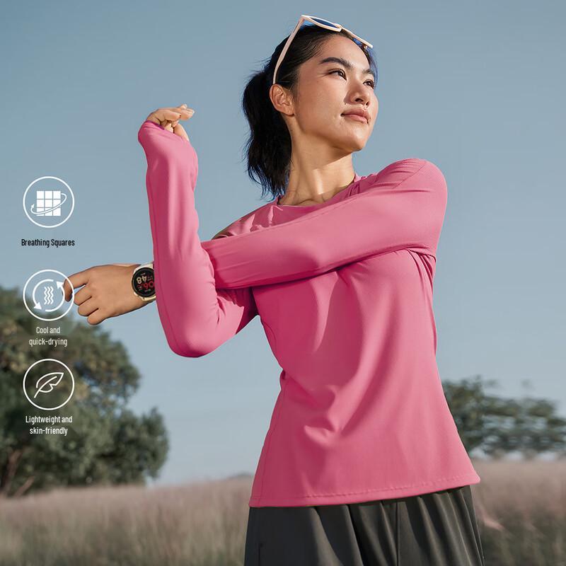 Yuebu Women s Thickened Breathable Grid Long Sleeve Running T-Shirt L