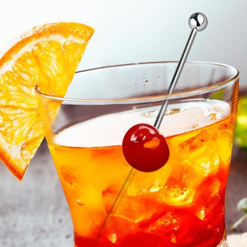 2Pcs Cocktail Pick Stirring Sticks Martini Picks Stainless Steel Fruit Sticks Bar Tools Drink Party