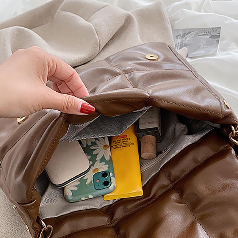 New Arrival Space Cotton Shoulder Bags For Women Luxury Quilted Down PU Leather Crossbody Bag Messenger Handbag Totes Purse